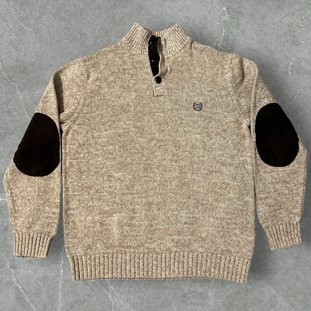 Chaps Ralph Lauren 100% Cotton Knit Sweater with Suede Elbow Patches Sz M